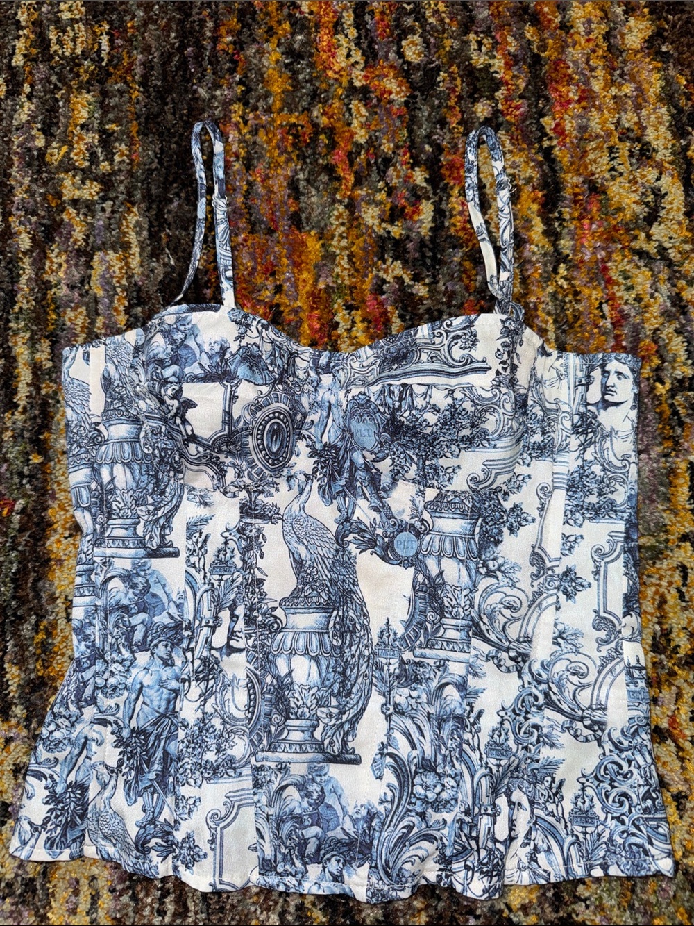 PrettyLittleThing Blue and White Toile Bustier Corset Top 4